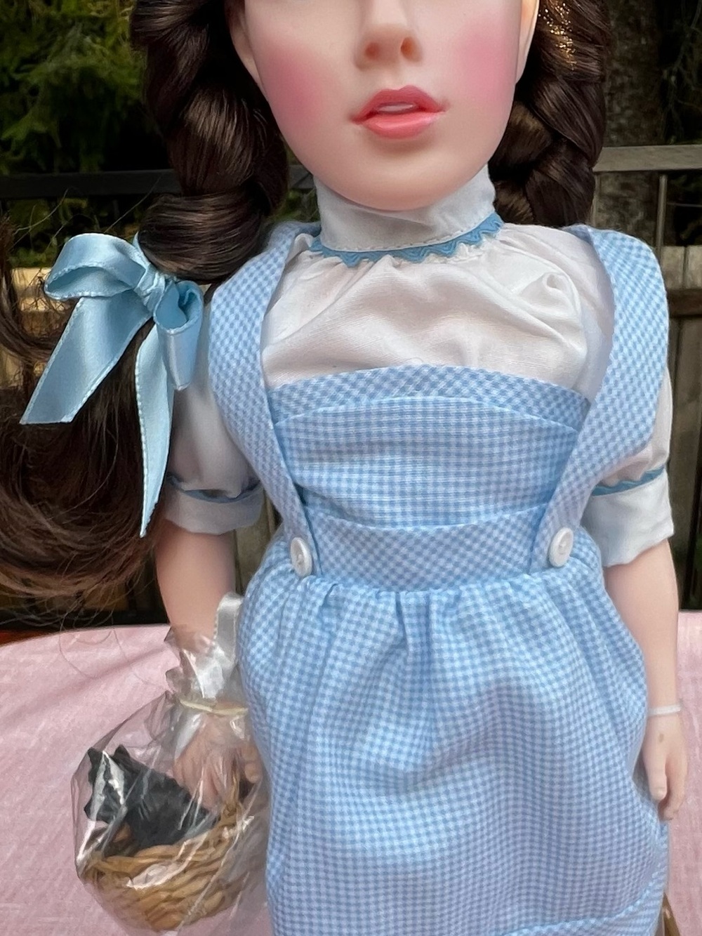Classic Blue Gingham Dress Doll with Ribbon Bow and Basket